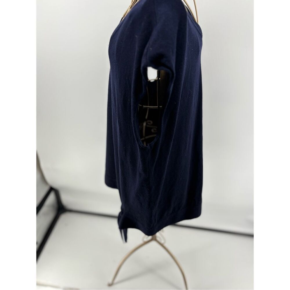 Talbots Navy Blue Short Sleeve Side Tie Knit Top Size XL V-Neck - Picture 9 of 10